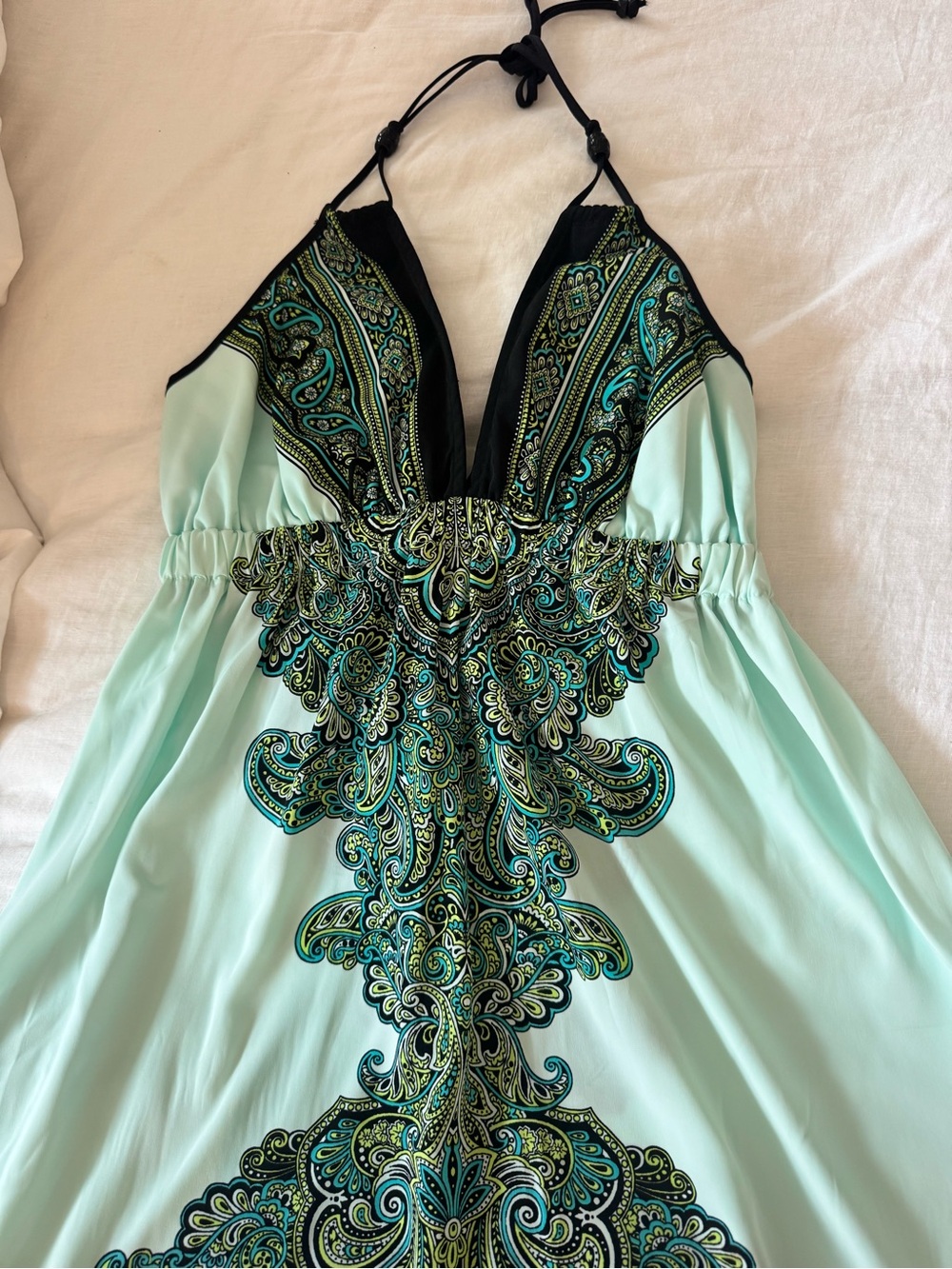 Dotti Mint Green Halter Dress with Teal & Black Paisley print
